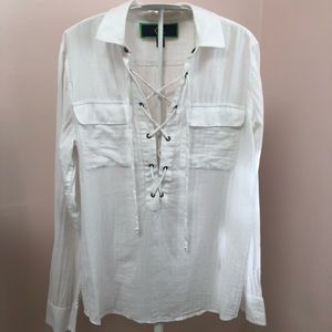 C.Wonder 100% cotton White Long Sleeve Lace Up Top
